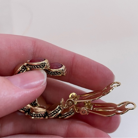 Gold Tone Fall Autumn Colored Rhinestone Boho Oversized Peach Fuzz Hoop Earrings - Picture 4 of 9